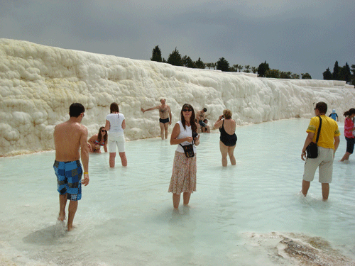 Bathing in the spring water of Pamukkale, Turkey