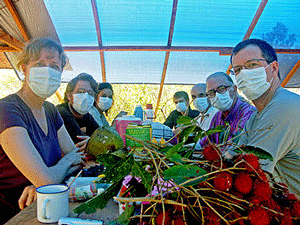 Wearing masks in Panglan Bun Borneo Indonesia
