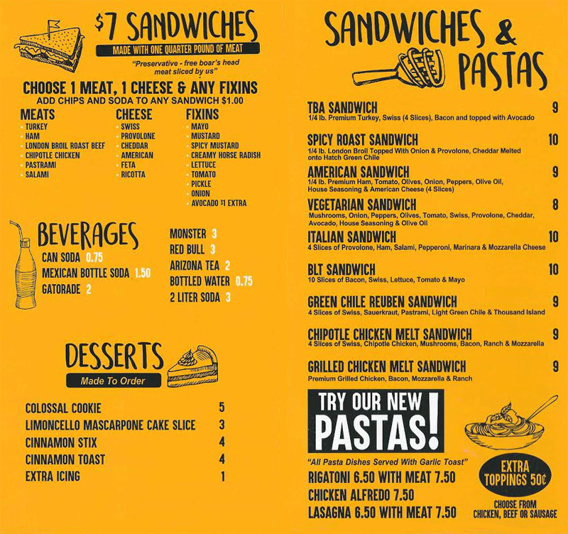Valley Pizza Sandwich Menu